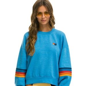 Aviator Nation Rainbow stitch crew sweatshirt blue